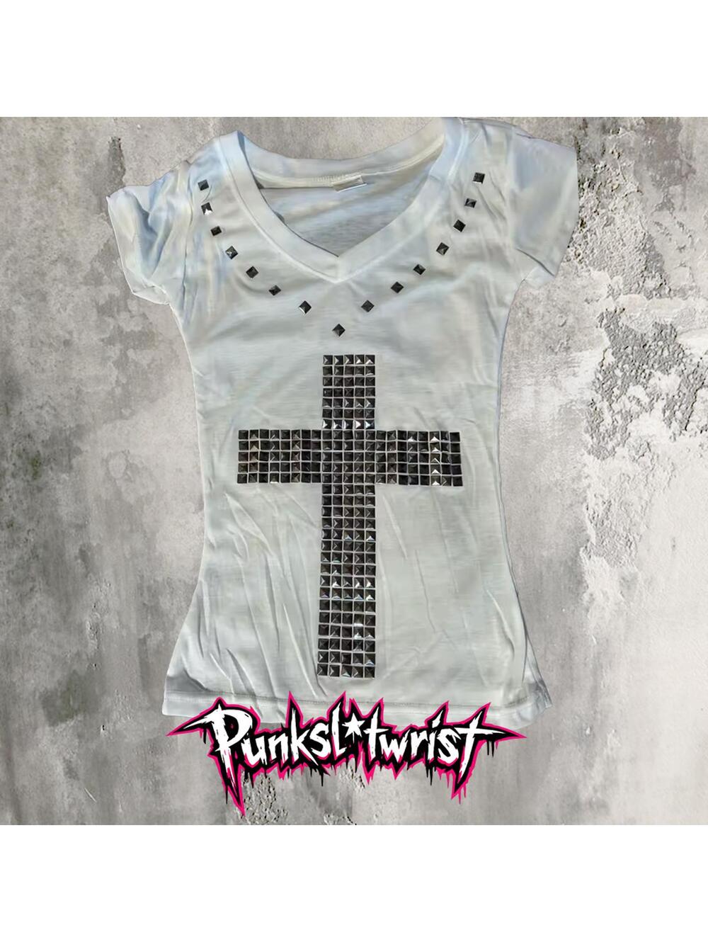 studded cross baby tee